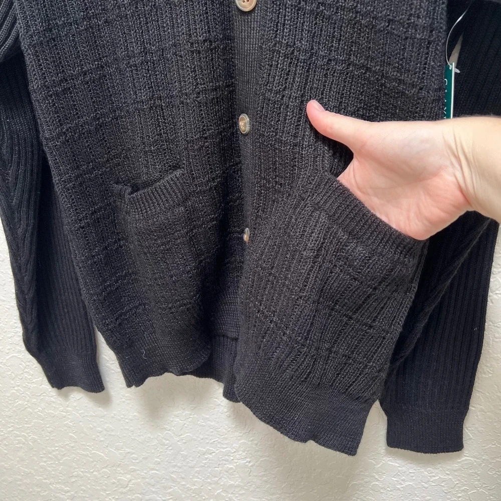 Claybrooke VTG Womens Black Wool Blend Knit Button Front Cardigan Sweater L 80s